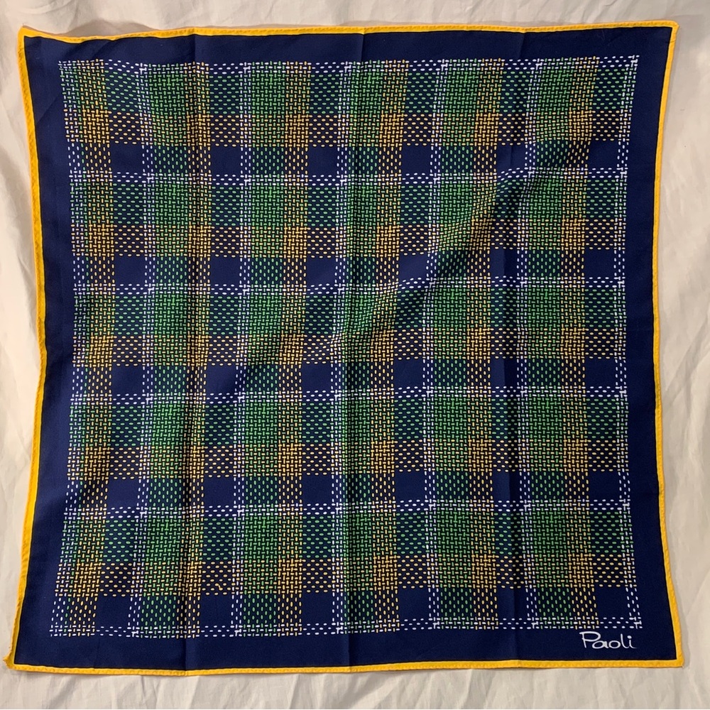 Vintage 1960’s Gino Paoli Scarf, Blue, Green, Yellow, White EUC.